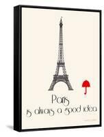 Paris Travel Poster With Eiffel Tower-Jan Weiss-Framed Stretched Canvas