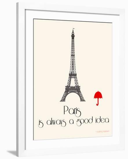 Paris Travel Poster With Eiffel Tower-Jan Weiss-Framed Art Print