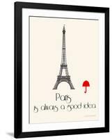 Paris Travel Poster With Eiffel Tower-Jan Weiss-Framed Art Print