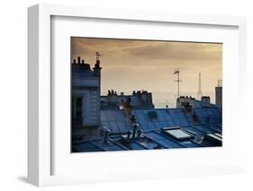 Paris Typical Rooftops at Sunset and Eiffel Tower in the Distance, Seen from Montmartre Hill-ivan bastien-Framed Photographic Print