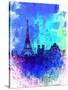 Paris Watercolor Skyline-NaxArt-Stretched Canvas