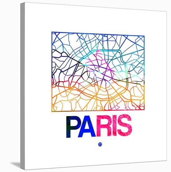 Paris Watercolor Street Map-NaxArt-Stretched Canvas