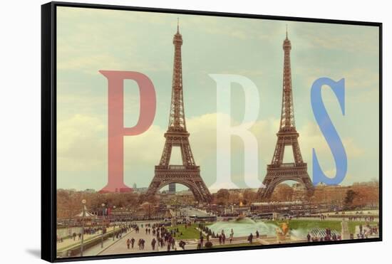 Paris with Two Eiffel Towers-Cora Niele-Framed Stretched Canvas