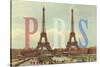 Paris with Two Eiffel Towers-Cora Niele-Stretched Canvas