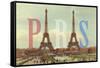 Paris with Two Eiffel Towers-Cora Niele-Framed Stretched Canvas