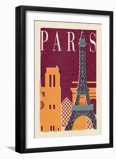 Paris - Woodblock-Lantern Press-Framed Art Print