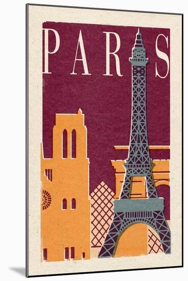 Paris - Woodblock-Lantern Press-Mounted Art Print