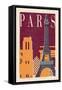 Paris - Woodblock-Lantern Press-Framed Stretched Canvas