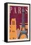 Paris - Woodblock-Lantern Press-Framed Stretched Canvas