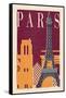 Paris - Woodblock-Lantern Press-Framed Stretched Canvas