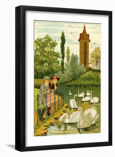 Paris Zoo - children watching swans-Thomas Crane-Framed Giclee Print