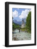 Parish Church against Reiteralpe, Ramsau, Upper Bavaria, Bavaria, Germany, Europe-Hans-Peter Merten-Framed Photographic Print