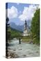 Parish Church against Reiteralpe, Ramsau, Upper Bavaria, Bavaria, Germany, Europe-Hans-Peter Merten-Stretched Canvas