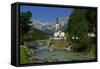 Parish Church against Reiteralpe, Ramsau, Upper Bavaria, Bavaria, Germany, Europe-Hans-Peter Merten-Framed Stretched Canvas