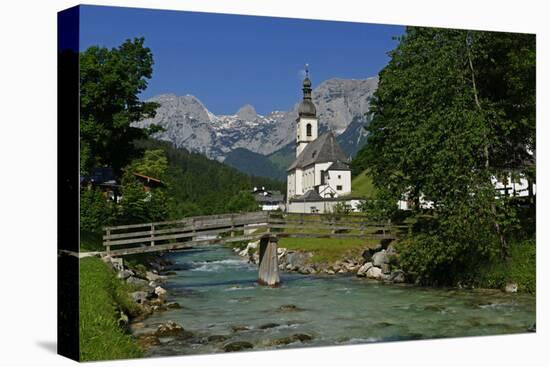 Parish Church against Reiteralpe, Ramsau, Upper Bavaria, Bavaria, Germany, Europe-Hans-Peter Merten-Stretched Canvas