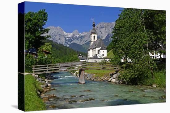 Parish Church against Reiteralpe, Ramsau, Upper Bavaria, Bavaria, Germany, Europe-Hans-Peter Merten-Stretched Canvas