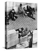 Parisian Beatniks Hanging Out on Bank of the Seine-Alfred Eisenstaedt-Stretched Canvas