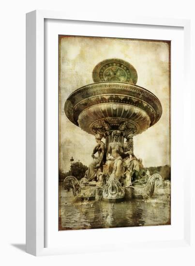 Parisian Details Series -Fountain -  Vintage Picture in Watercolor Style-Maugli-l-Framed Art Print