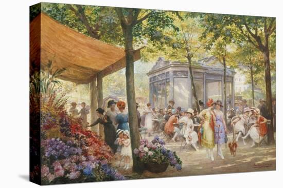 Parisian Flower Market-Eugene Auguste Deully-Stretched Canvas