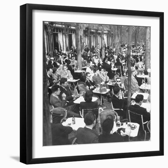 Parisians Dining Outdoors in Balmy Spring Weather-Nat Farbman-Framed Photographic Print