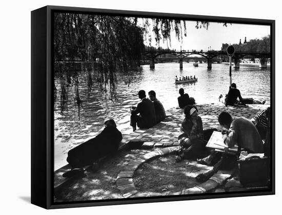 Parisians on the Banks of the Seine-Alfred Eisenstaedt-Framed Stretched Canvas