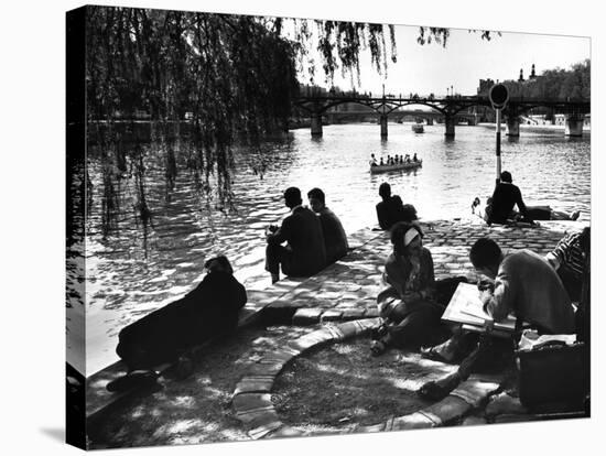 Parisians on the Banks of the Seine-Alfred Eisenstaedt-Stretched Canvas