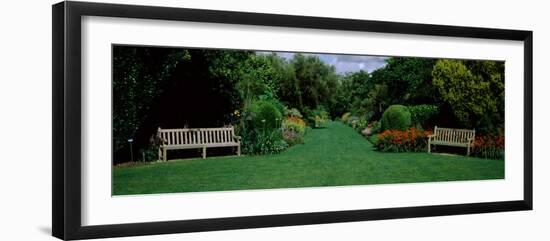Park Bench in a Garden, Hillier Gardens, New Forest, Hampshire, England-null-Framed Photographic Print