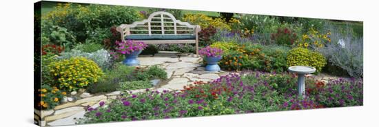 Park Bench in the Garden-null-Stretched Canvas