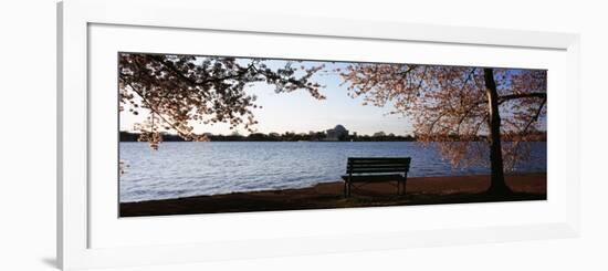Park Bench with Jefferson Memoria in Background, Tidal Basin, Potomac River, Washington DC-null-Framed Photographic Print