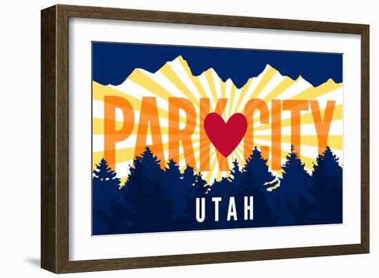 Park City, Utah - Heart and Treeline (Horizontal) - Lantern Press Artwork-Lantern Press-Framed Art Print