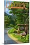 Park Entrance and Elk - Olympic National Park, Washington-Lantern Press-Mounted Art Print