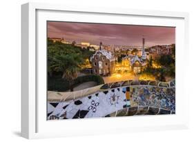 Park Guell with City Skyline Behind at Dusk, Barcelona, Catalonia, Spain-Stefano Politi Markovina-Framed Photographic Print