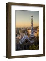 Park Guell with city skyline behind at sunrise, Barcelona, Catalonia, Spain-ClickAlps-Framed Photographic Print