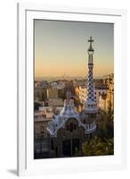 Park Guell with city skyline behind at sunrise, Barcelona, Catalonia, Spain-ClickAlps-Framed Photographic Print