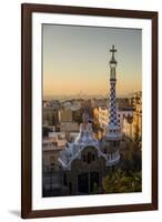 Park Guell with city skyline behind at sunrise, Barcelona, Catalonia, Spain-ClickAlps-Framed Photographic Print