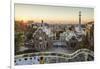 Park Guell with city skyline behind at sunrise, Barcelona, Catalonia, Spain-ClickAlps-Framed Photographic Print