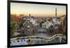 Park Guell with city skyline behind at sunrise, Barcelona, Catalonia, Spain-ClickAlps-Framed Photographic Print