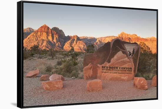 Park Sign Red Rock Canyon Outside Las Vegas, Nevada, USA-Michael DeFreitas-Framed Stretched Canvas