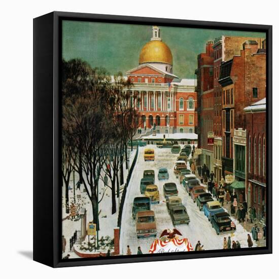 "Park Street, Boston," January 7, 1961-John Falter-Framed Stretched Canvas