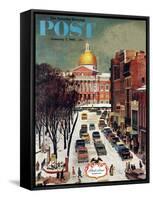 "Park Street, Boston," Saturday Evening Post Cover, January 7, 1961-John Falter-Framed Stretched Canvas