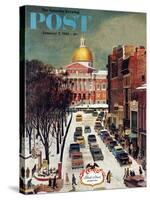 "Park Street, Boston," Saturday Evening Post Cover, January 7, 1961-John Falter-Stretched Canvas