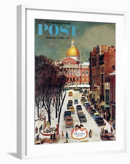 "Park Street, Boston," Saturday Evening Post Cover, January 7, 1961-John Falter-Framed Giclee Print