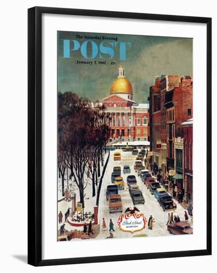 "Park Street, Boston," Saturday Evening Post Cover, January 7, 1961-John Falter-Framed Giclee Print