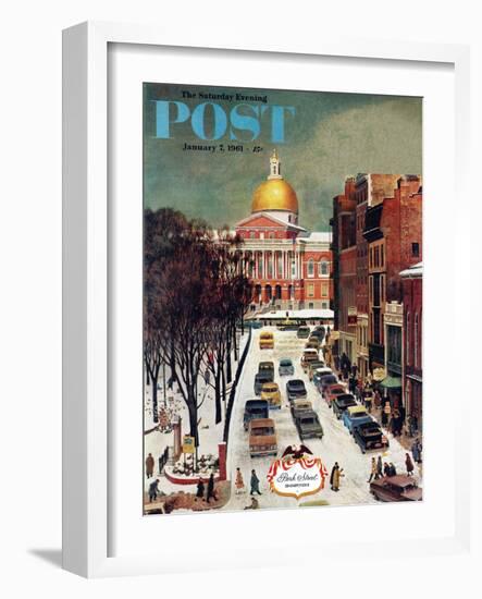 "Park Street, Boston," Saturday Evening Post Cover, January 7, 1961-John Falter-Framed Giclee Print