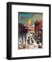 "Park Street, Boston," Saturday Evening Post Cover, January 7, 1961-John Falter-Framed Giclee Print