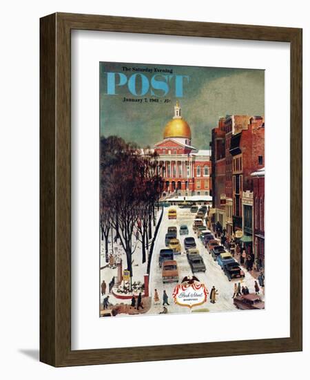 "Park Street, Boston," Saturday Evening Post Cover, January 7, 1961-John Falter-Framed Giclee Print