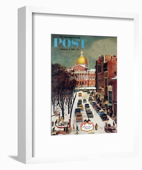 "Park Street, Boston," Saturday Evening Post Cover, January 7, 1961-John Falter-Framed Giclee Print