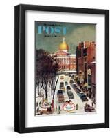 "Park Street, Boston," Saturday Evening Post Cover, January 7, 1961-John Falter-Framed Giclee Print