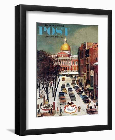 "Park Street, Boston," Saturday Evening Post Cover, January 7, 1961-John Falter-Framed Giclee Print