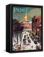 "Park Street, Boston," Saturday Evening Post Cover, January 7, 1961-John Falter-Framed Stretched Canvas